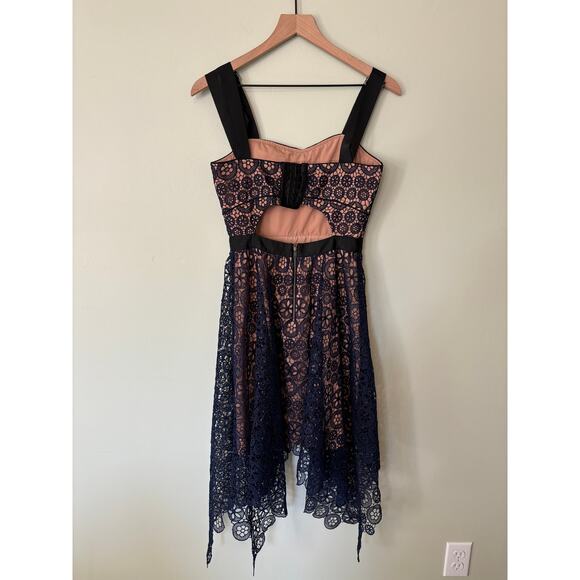 Self-Portrait Navy Lace Asymmetrical Dress Size 4 - Picture 6 of 11
